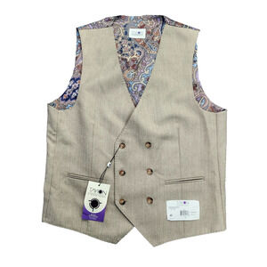 TAYION By Montee Holland Mens Tan Wool Blend Paisley Vest Pike Stitching Medium